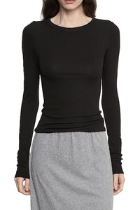 Fluid Silk Rib Essential Crew in Black