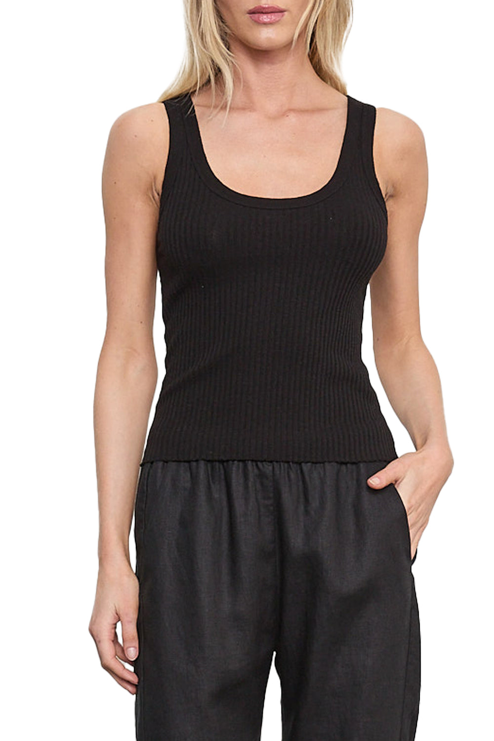 Military Rib Slim Tank in Black