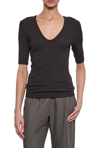Textured Rib Half Sleeve U in Black