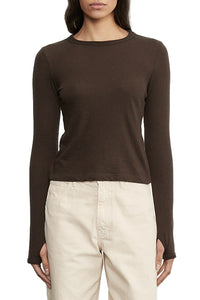 Cashmere New Classic Long Sleeve Crew in Dark Brown