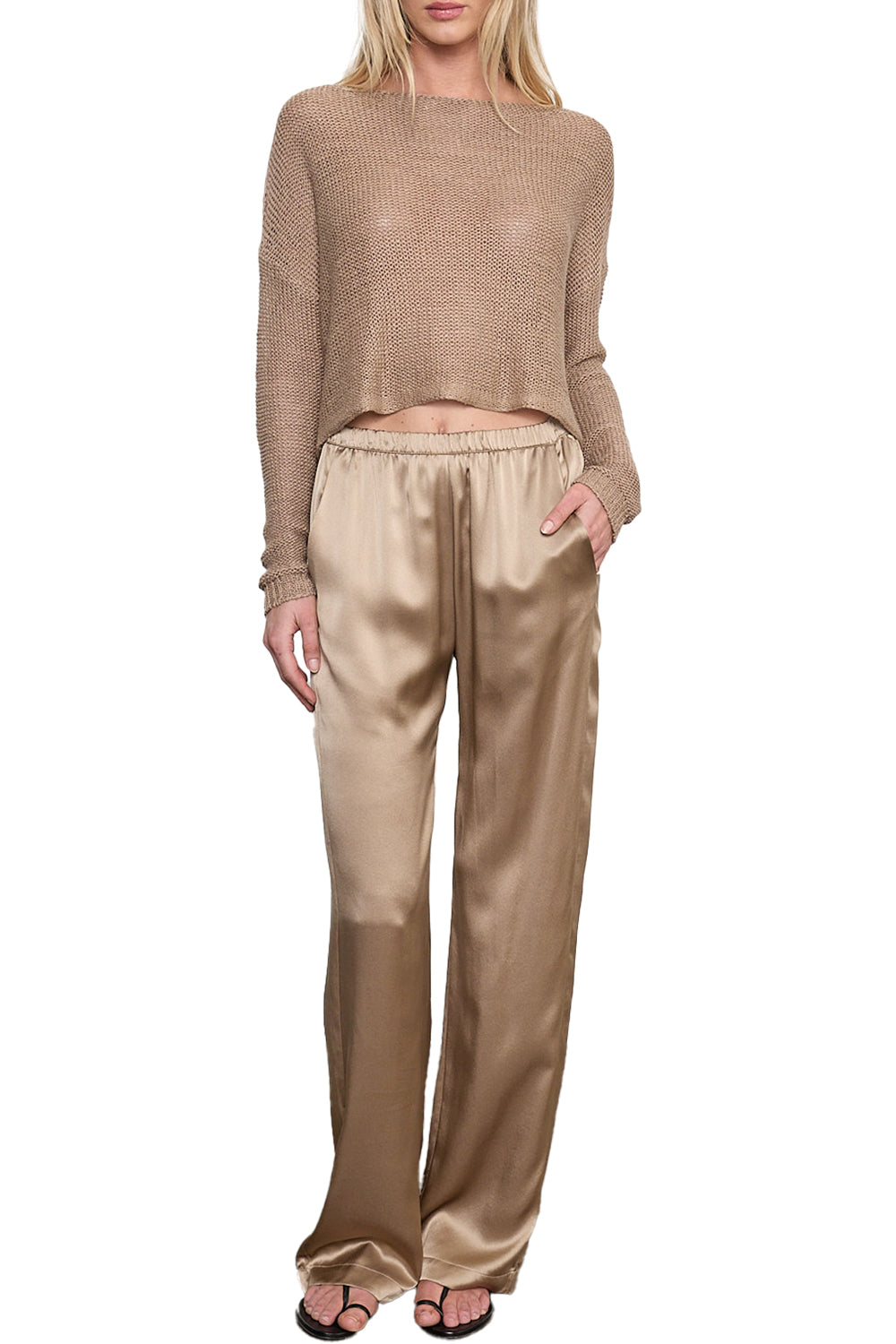 Silk Satin Everywhere Pant in Beige