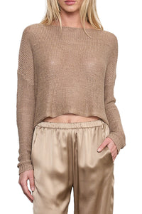 Linen Open Knit Bateau Sweater in Flax