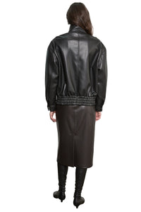 Oversized Leather Bomber Jacket in Coffee