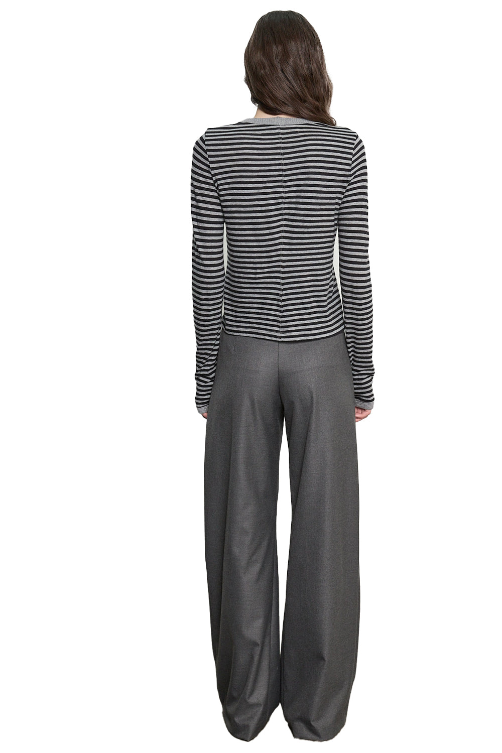 Cashmere Jersey New Classic Crew in Mini Stripe Smoke Black
