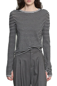 Cashmere Jersey New Classic Crew in Mini Stripe Smoke Black