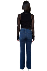 Cotton Mesh Cuffed Long Sleeve Turtleneck in Black