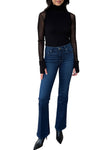 Cotton Mesh Cuffed Long Sleeve Turtleneck in Black