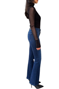 Cotton Mesh Cuffed Long Sleeve Turtleneck in Black
