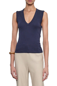 Supima Cotton New Classic Sleeveless V in Dark Navy
