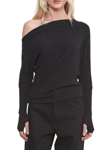 Sweater Knit Slouch Top in Black
