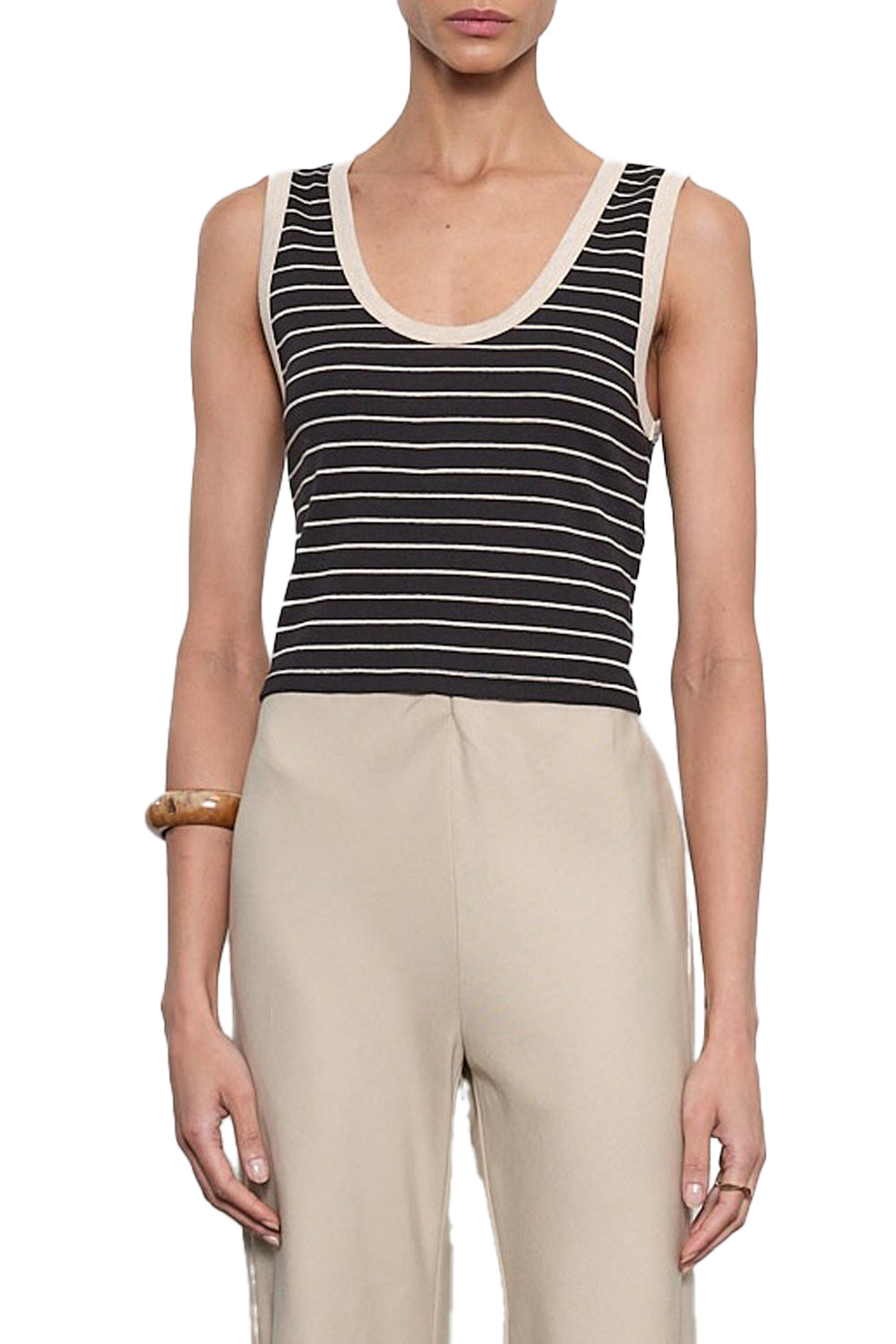 Cotton Stripe Classic Tank in Black Wheat Stripe