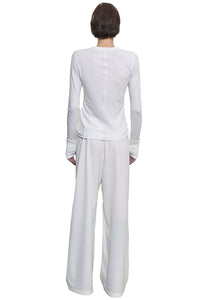 Fine Cashmere Jersey Easy Cuffed Crew in White