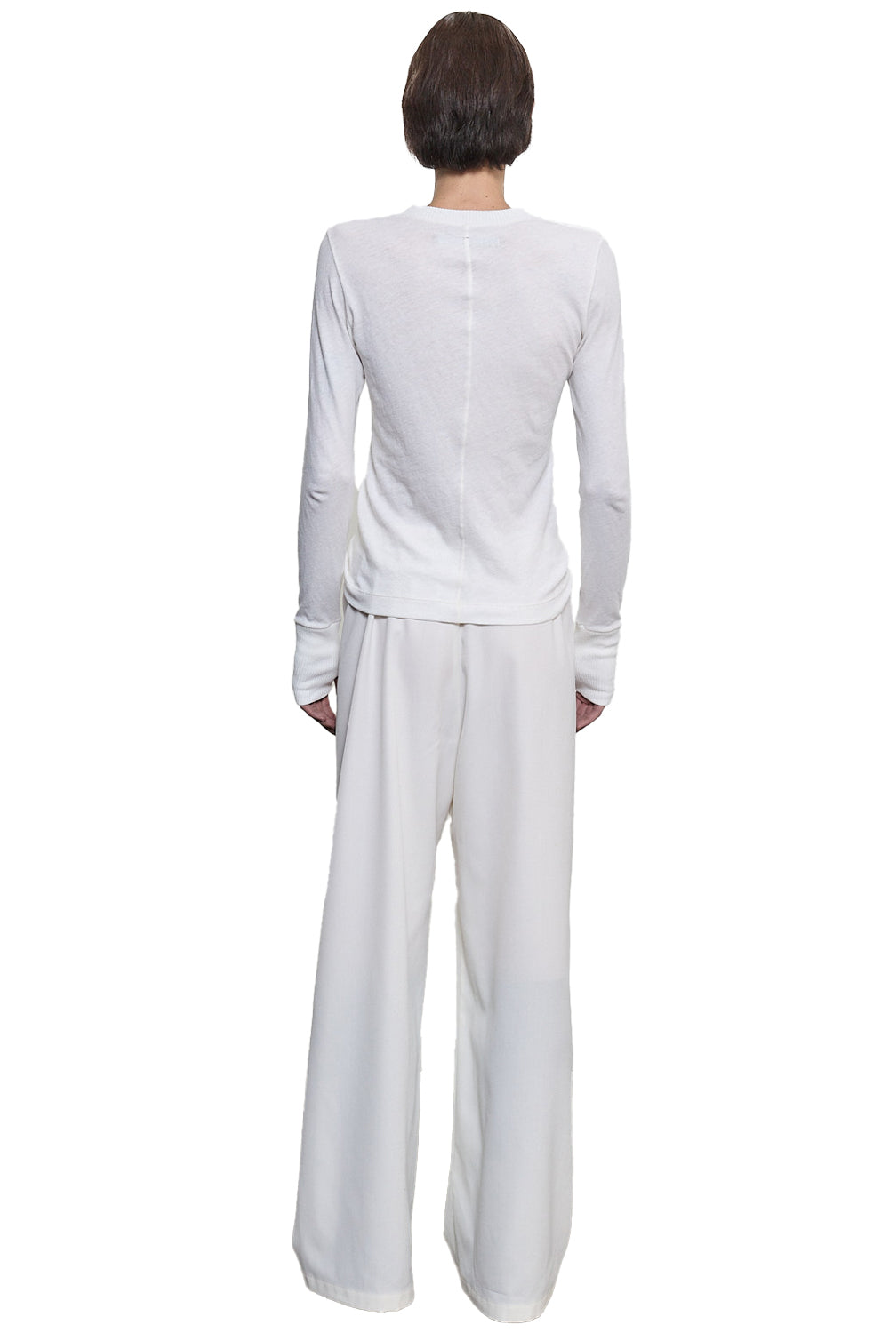 Fine Cashmere Jersey Easy Cuffed Crew in White