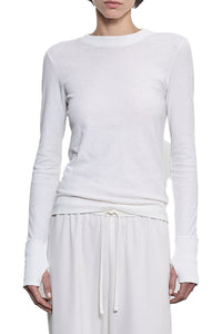 Fine Cashmere Jersey Easy Cuffed Crew in White
