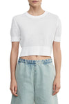 Linen Open Knit Cropped Short Sleeve Sweater in White