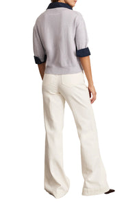 Esme Sweater Top in Light Heather Gray Maritime Blue