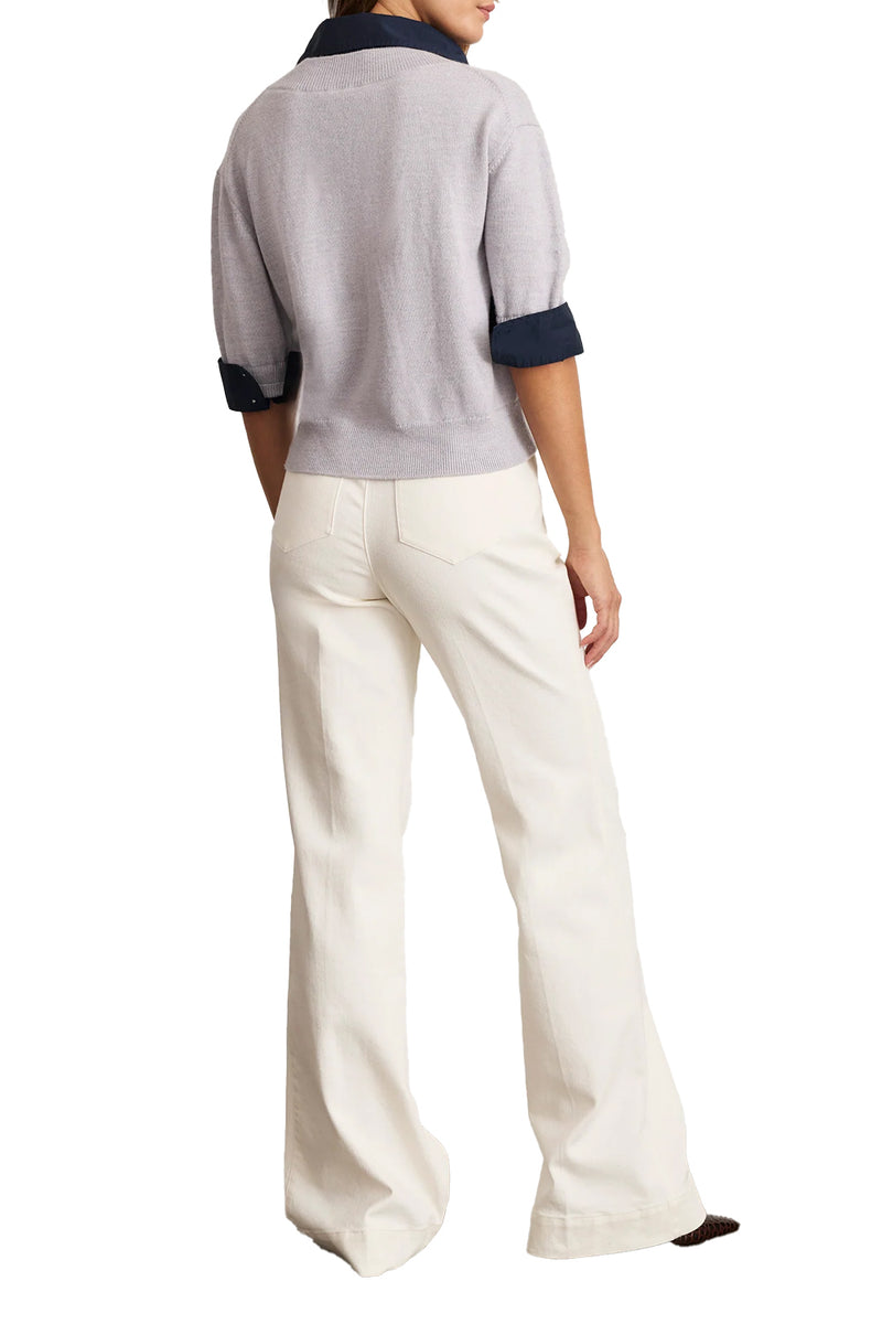 Esme Sweater Top in Light Heather Gray Maritime Blue