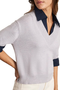 Esme Sweater Top in Light Heather Gray Maritime Blue