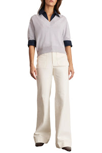 Esme Sweater Top in Light Heather Gray Maritime Blue