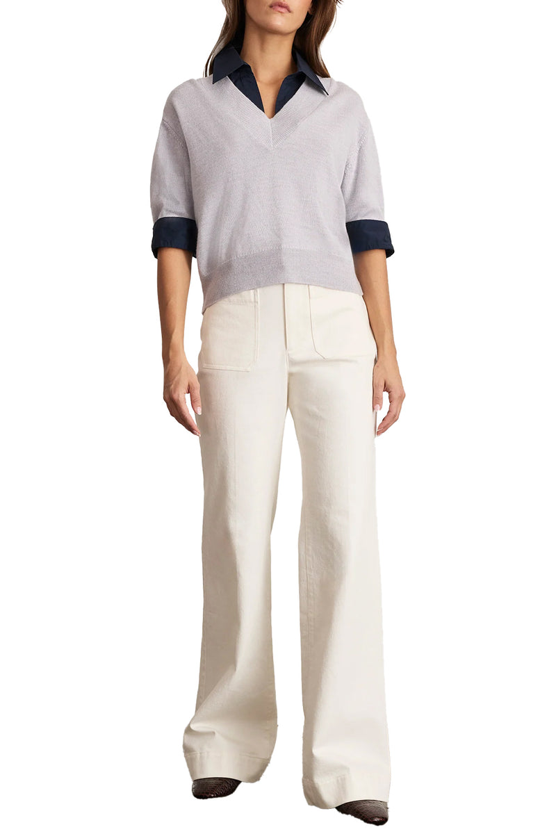 Esme Sweater Top in Light Heather Gray Maritime Blue