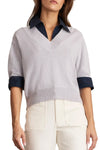 Esme Sweater Top in Light Heather Gray Maritime Blue