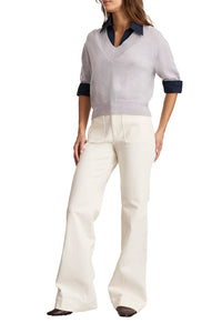 Esme Sweater Top in Light Heather Gray Maritime Blue