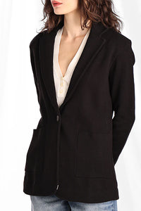 Cotton Blend Fitted Blazer in Black