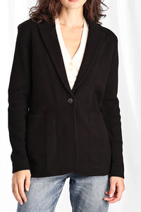 Cotton Blend Fitted Blazer in Black