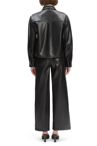 Brady Crop Faux Leather Shirt in Raven
