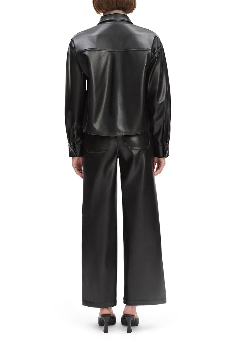 Brady Crop Faux Leather Shirt in Raven