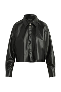 Brady Crop Faux Leather Shirt in Raven