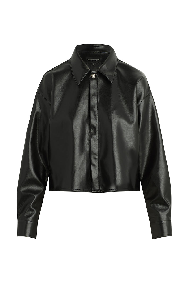Brady Crop Faux Leather Shirt in Raven