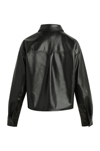 Brady Crop Faux Leather Shirt in Raven