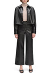 Brady Crop Faux Leather Shirt in Raven