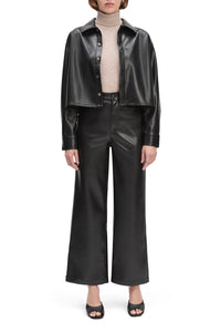 Brady Crop Faux Leather Shirt in Raven