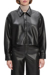 Brady Crop Faux Leather Shirt in Raven