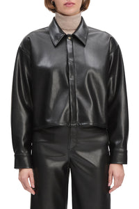 Brady Crop Faux Leather Shirt in Raven