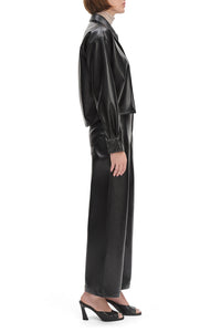 Brady Crop Faux Leather Shirt in Raven