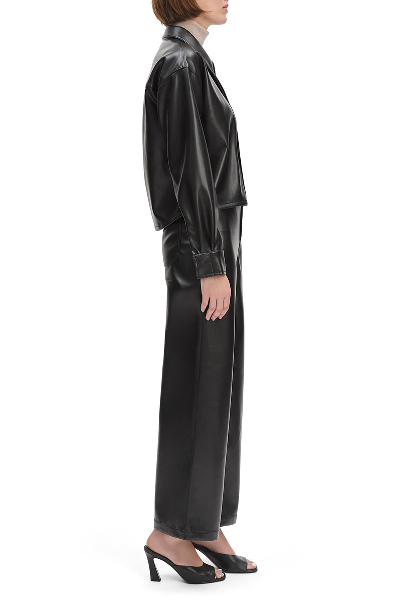 Brady Crop Faux Leather Shirt in Raven