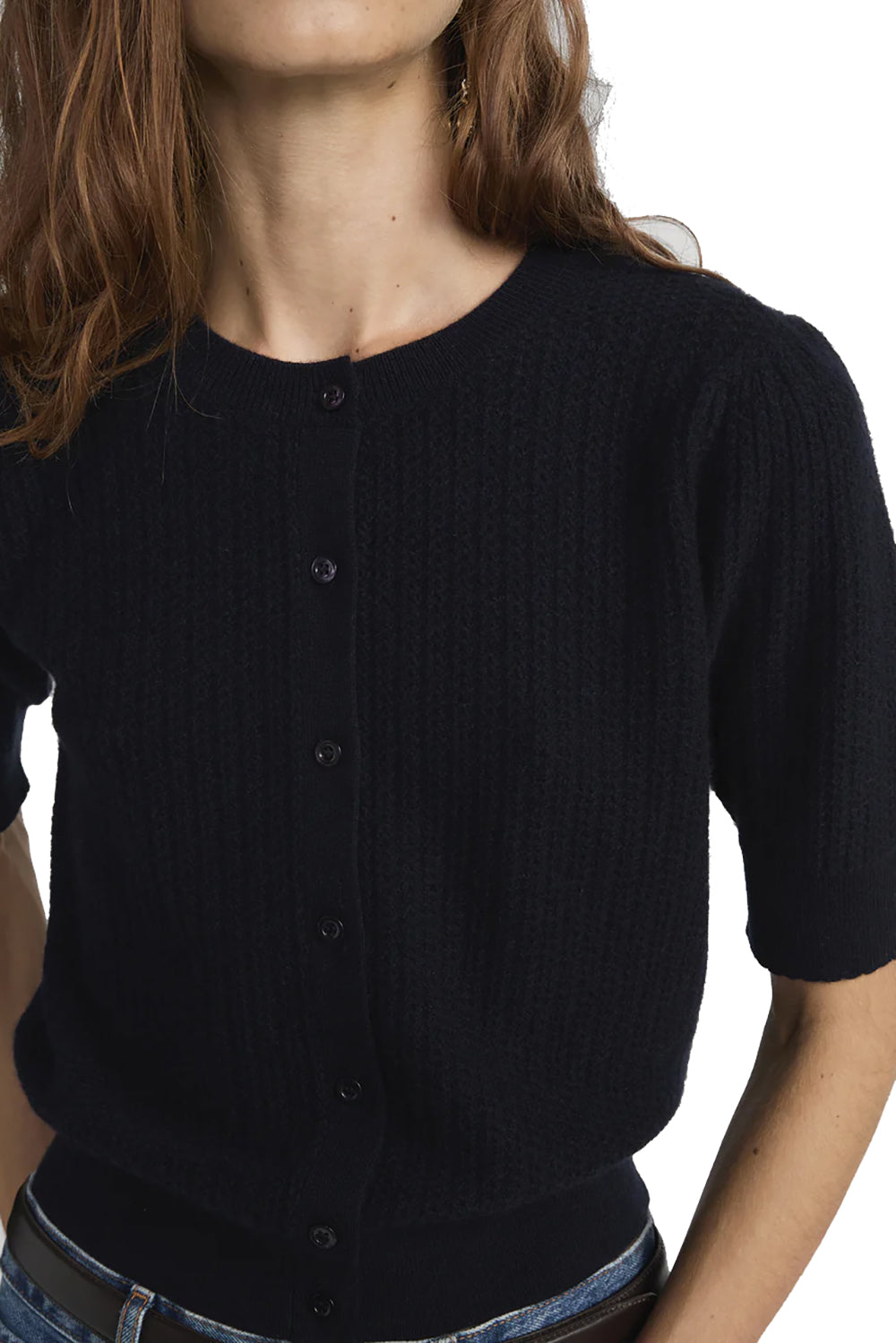 The Chain Pointelle Cardi in Navy