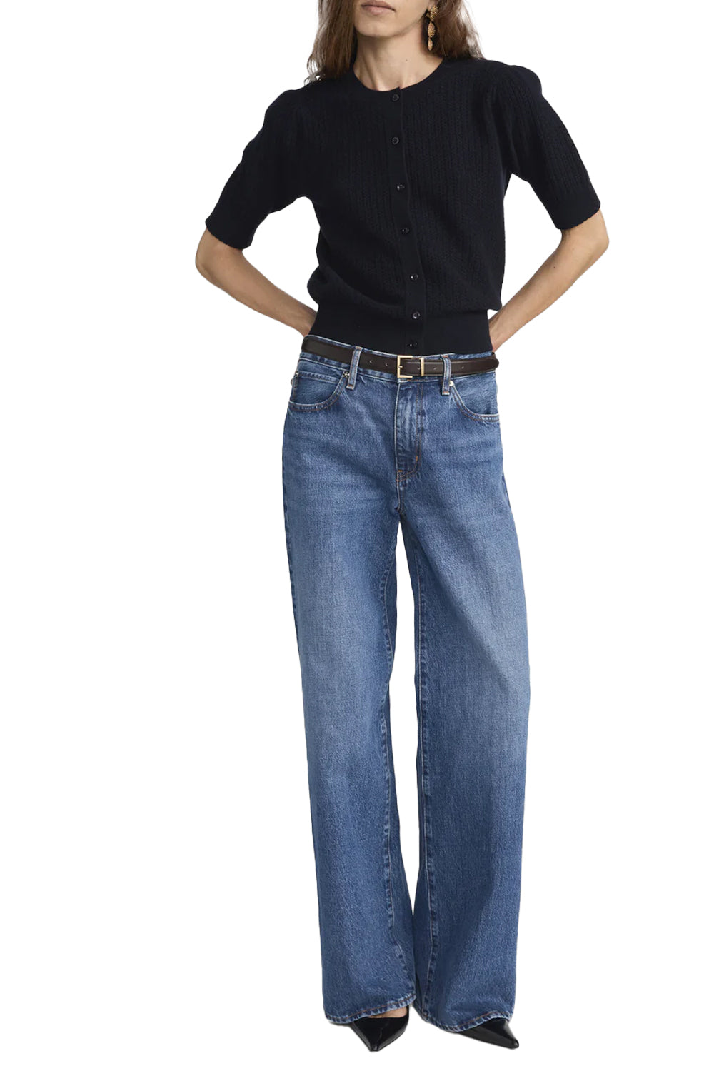 The Chain Pointelle Cardi in Navy