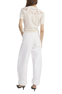 The Lace Gathered Sweater in Cream