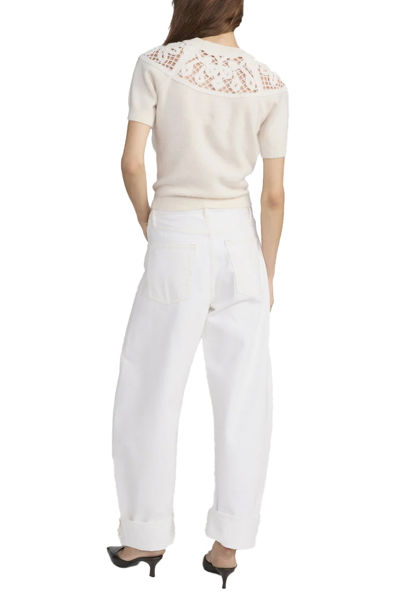 The Lace Gathered Sweater in Cream