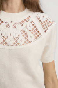 The Lace Gathered Sweater in Cream