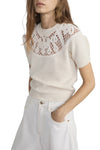 The Lace Gathered Sweater in Cream