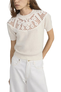 The Lace Gathered Sweater in Cream