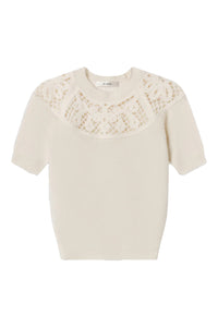 The Lace Gathered Sweater in Cream