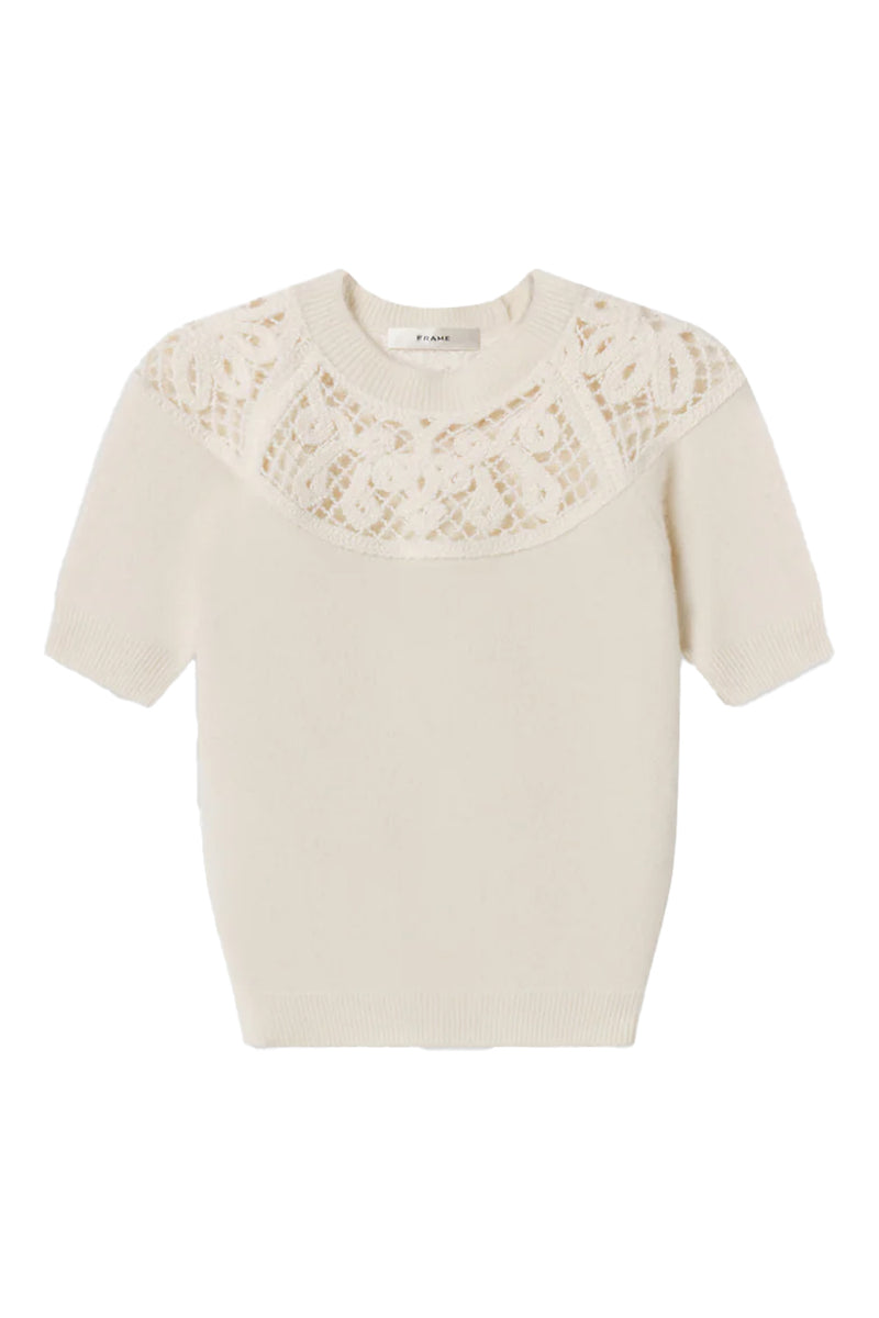 The Lace Gathered Sweater in Cream