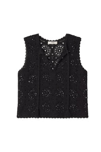 The Crochet Tassel Popover Top in Black