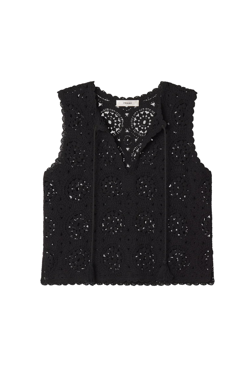 The Crochet Tassel Popover Top in Black